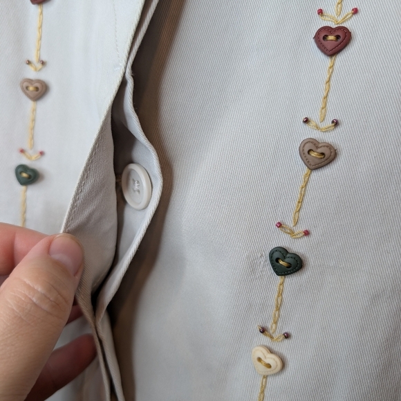 Vintage Jamaica Bay Heart Button Khaki Beige Button Down Jacket Top Women's PM - Picture 7 of 13